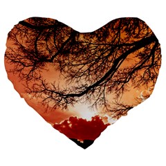 Tree Skyline Silhouette Sunset Large 19  Premium Heart Shape Cushions by Simbadda