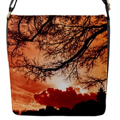 Tree Skyline Silhouette Sunset Flap Messenger Bag (s) by Simbadda