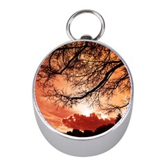 Tree Skyline Silhouette Sunset Mini Silver Compasses by Simbadda