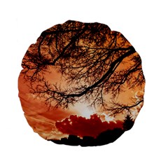 Tree Skyline Silhouette Sunset Standard 15  Premium Flano Round Cushions by Simbadda