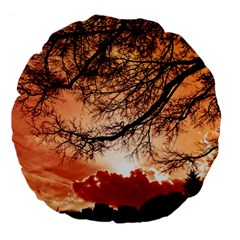 Tree Skyline Silhouette Sunset Large 18  Premium Flano Round Cushions by Simbadda