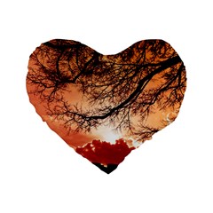 Tree Skyline Silhouette Sunset Standard 16  Premium Flano Heart Shape Cushions by Simbadda