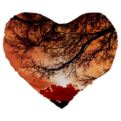 Tree Skyline Silhouette Sunset Large 19  Premium Flano Heart Shape Cushions by Simbadda