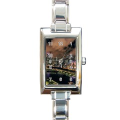 Cityscape Night Buildings Rectangle Italian Charm Watch by Simbadda