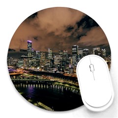 Cityscape Night Buildings Round Mousepads by Simbadda