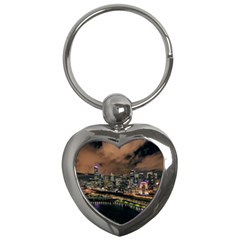 Cityscape Night Buildings Key Chains (heart) 