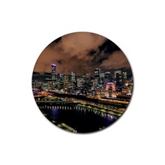 Cityscape Night Buildings Rubber Round Coaster (4 Pack)  by Simbadda