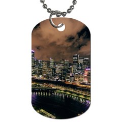 Cityscape Night Buildings Dog Tag (one Side) by Simbadda