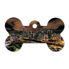 Cityscape Night Buildings Dog Tag Bone (one Side) by Simbadda