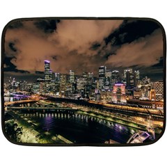 Cityscape Night Buildings Fleece Blanket (mini) by Simbadda