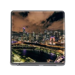 Cityscape Night Buildings Memory Card Reader (square) by Simbadda