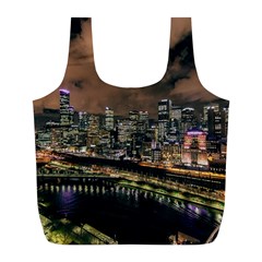 Cityscape Night Buildings Full Print Recycle Bags (l)  by Simbadda