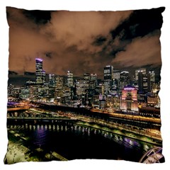 Cityscape Night Buildings Large Flano Cushion Case (one Side) by Simbadda