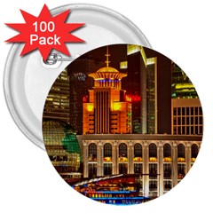 Shanghai Skyline Architecture 3  Buttons (100 Pack)  by Simbadda