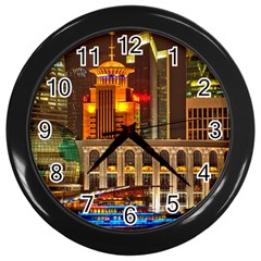 Shanghai Skyline Architecture Wall Clocks (black) by Simbadda