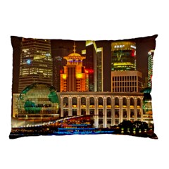 Shanghai Skyline Architecture Pillow Case by Simbadda