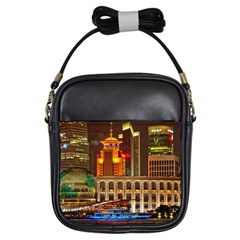 Shanghai Skyline Architecture Girls Sling Bags by Simbadda