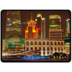 Shanghai Skyline Architecture Fleece Blanket (large)  by Simbadda