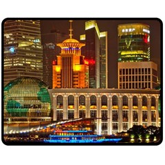 Shanghai Skyline Architecture Fleece Blanket (medium)  by Simbadda