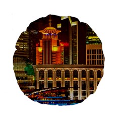 Shanghai Skyline Architecture Standard 15  Premium Round Cushions by Simbadda