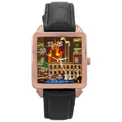 Shanghai Skyline Architecture Rose Gold Leather Watch  by Simbadda