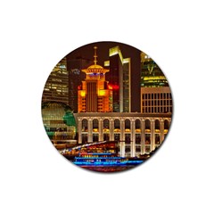 Shanghai Skyline Architecture Rubber Round Coaster (4 Pack)  by Simbadda