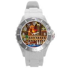 Shanghai Skyline Architecture Round Plastic Sport Watch (l) by Simbadda