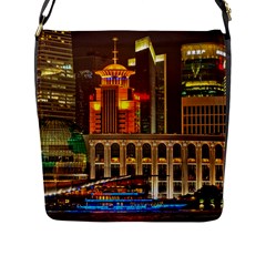 Shanghai Skyline Architecture Flap Messenger Bag (l)  by Simbadda