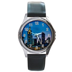 Frankfurt Germany Panorama City Round Metal Watch by Simbadda