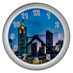 Frankfurt Germany Panorama City Wall Clocks (silver)  by Simbadda