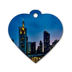 Frankfurt Germany Panorama City Dog Tag Heart (one Side) by Simbadda