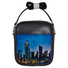 Frankfurt Germany Panorama City Girls Sling Bags by Simbadda