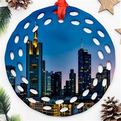 Frankfurt Germany Panorama City Ornament (round Filigree) by Simbadda