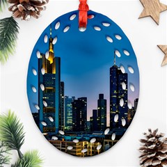 Frankfurt Germany Panorama City Ornament (oval Filigree) by Simbadda