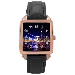 Toronto City Cn Tower Skydome Rose Gold Leather Watch  by Simbadda