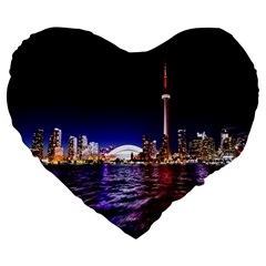 Toronto City Cn Tower Skydome Large 19  Premium Flano Heart Shape Cushions by Simbadda