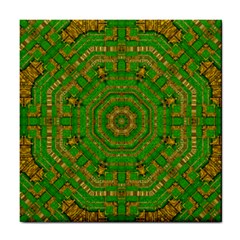 Wonderful Mandala Of Green And Golden Love Tile Coasters by pepitasart