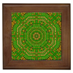 Wonderful Mandala Of Green And Golden Love Framed Tiles by pepitasart