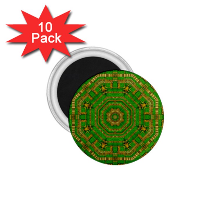 Wonderful Mandala Of Green And Golden Love 1.75  Magnets (10 pack) 