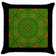 Wonderful Mandala Of Green And Golden Love Throw Pillow Case (black) by pepitasart