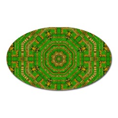 Wonderful Mandala Of Green And Golden Love Oval Magnet by pepitasart