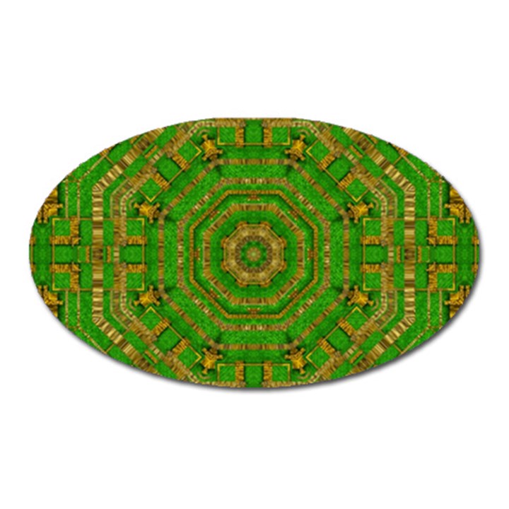 Wonderful Mandala Of Green And Golden Love Oval Magnet