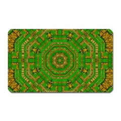 Wonderful Mandala Of Green And Golden Love Magnet (rectangular) by pepitasart