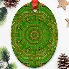 Wonderful Mandala Of Green And Golden Love Oval Ornament (two Sides) by pepitasart