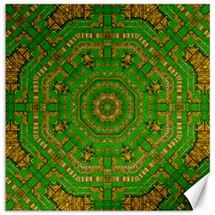 Wonderful Mandala Of Green And Golden Love Canvas 12  X 12   by pepitasart