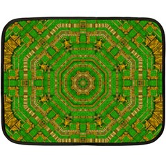 Wonderful Mandala Of Green And Golden Love Fleece Blanket (mini) by pepitasart