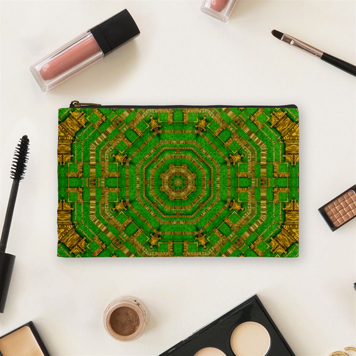 Wonderful Mandala Of Green And Golden Love Cosmetic Bag (Medium) 