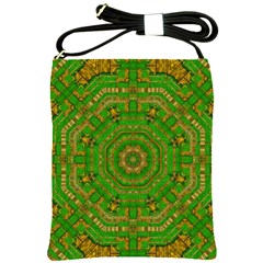 Wonderful Mandala Of Green And Golden Love Shoulder Sling Bags by pepitasart