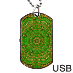 Wonderful Mandala Of Green And Golden Love Dog Tag Usb Flash (two Sides) by pepitasart