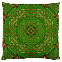 Wonderful Mandala Of Green And Golden Love Large Cushion Case (one Side) by pepitasart